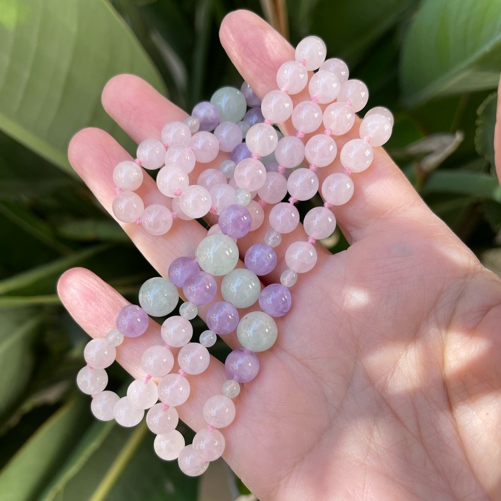 Natural rose quartz aventurine amethyst bead necklace